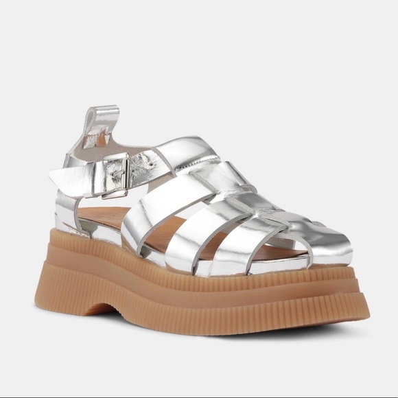 Ganni Shoes - Ganni, gladiator silver metallic creeper sandal